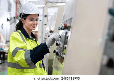 Engineer operating industrial equipment
